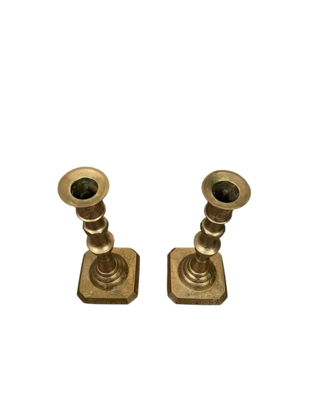 VINTAGE Set of 2 Brass Etched Candlestick Holders 9” - Picture 4 of 12